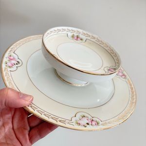 Nippon Vintage Hand Painted Two Tier Nippon Floral Porcelain Serving Dish